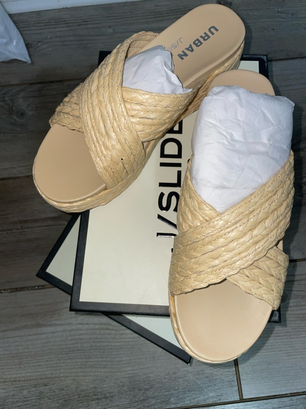 J/SLIDES Braided Cream Platform Slide Sandals